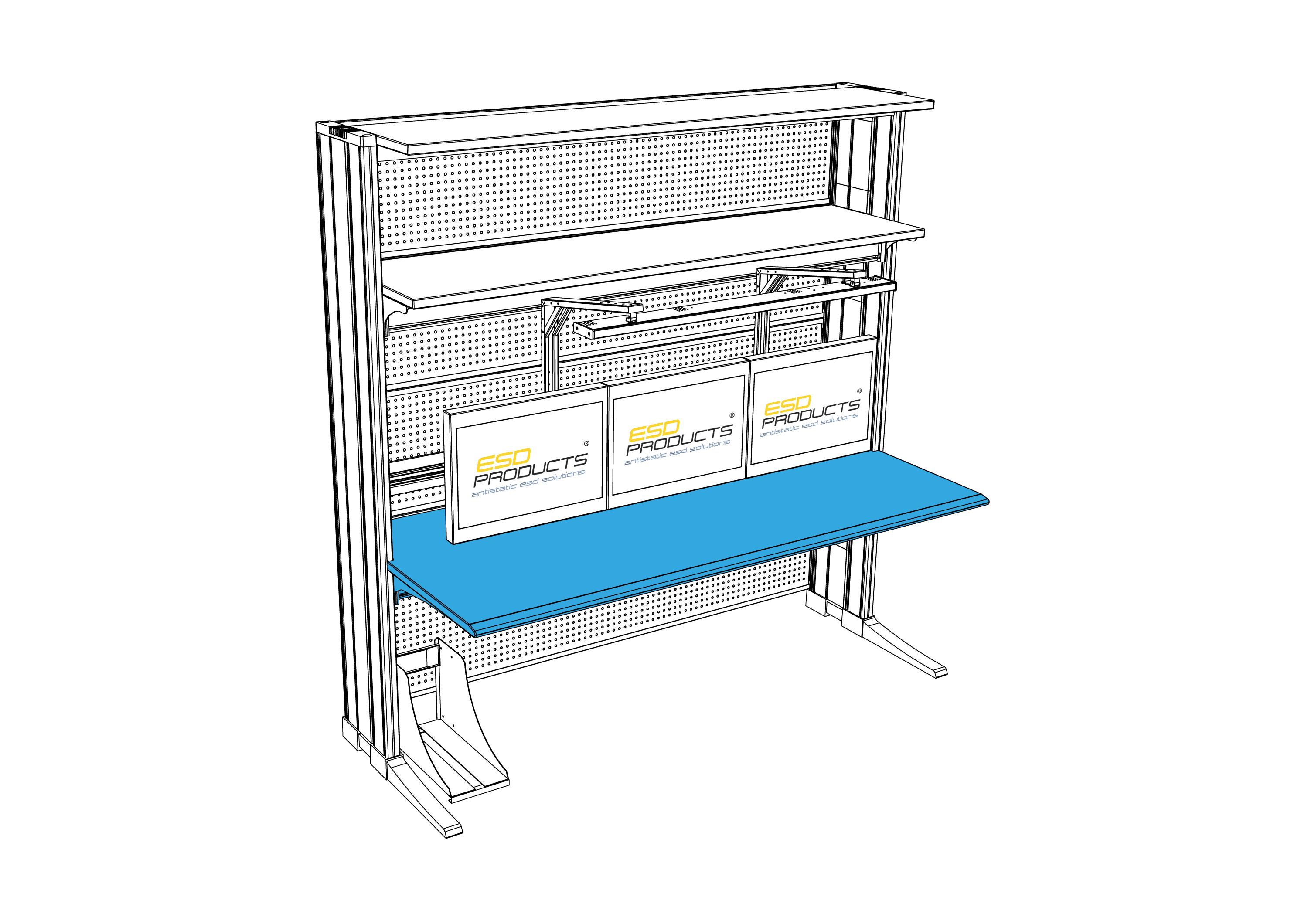 AES ESD Worktop for ESD Workstation AES Oscar 3-level config el.eng p.47 blue detail drw